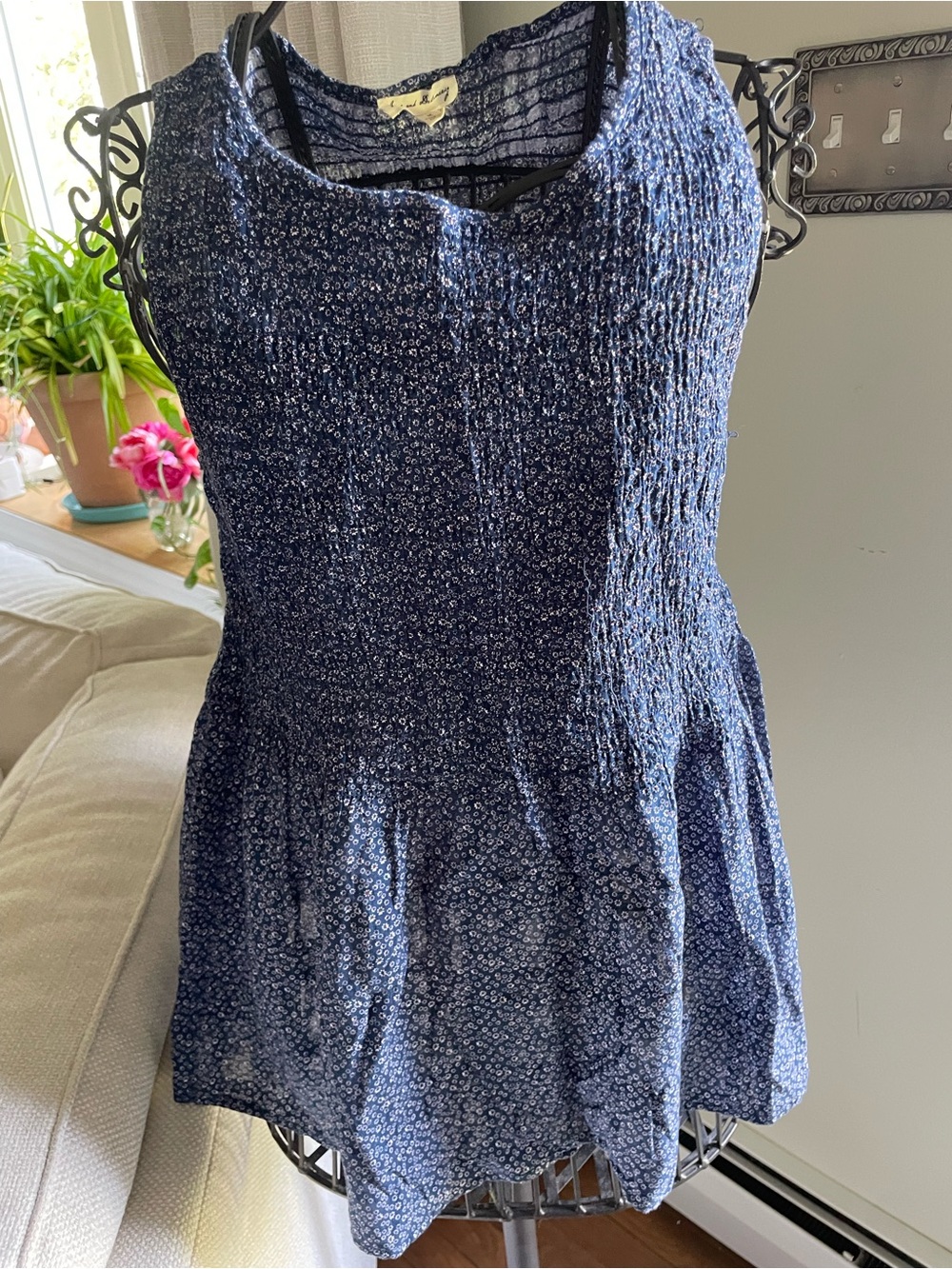 Jane and Delancey Navy Blue Smocked Floral Tank Top